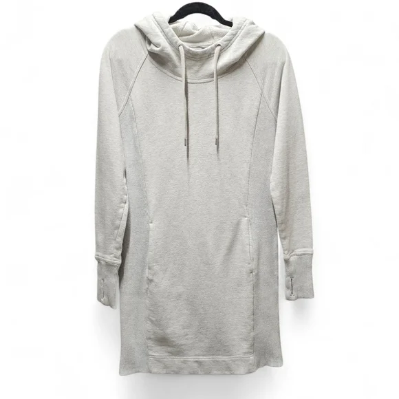 Athleta Hayes Long Sleeve Sweatshirt Hoodie Dress In Light Heather Gray - Picture 2 of 8